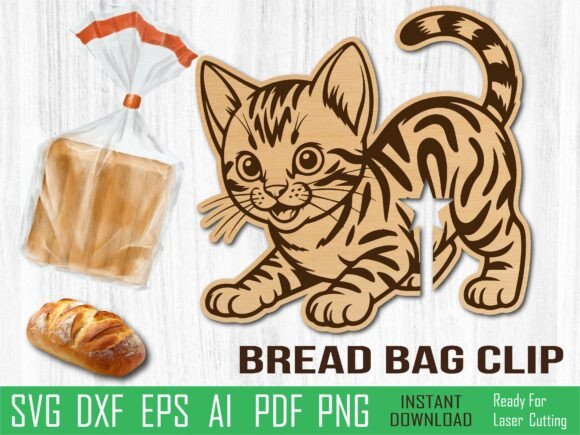 Bengal Playing Cat Bread Clip, Cat Laser: Fun Kitchen Design