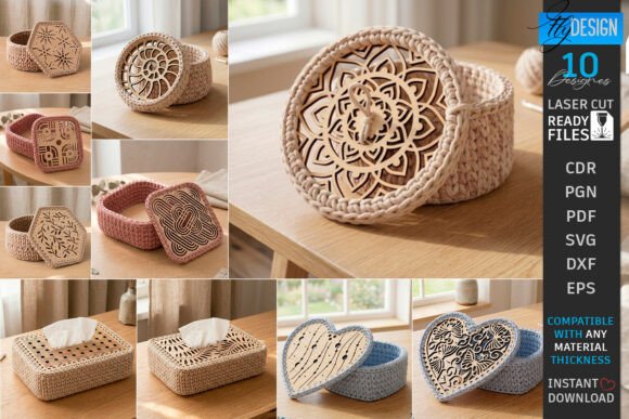 Crochet Basket Lid Laser Cut Bundle for DIY Decor