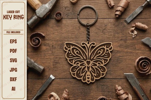 Elegant Butterfly Laser Cut Keyring SVG Design