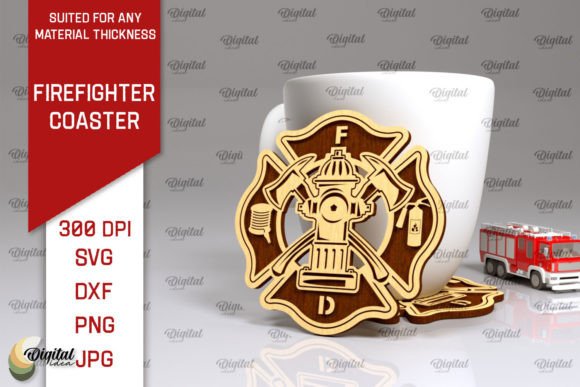Firefighter Coaster Laser Cut Design: A Bold Creative Asset