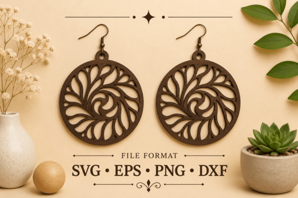 Mandala Swirl Earrings SVG: Intricate Laser Cut Design