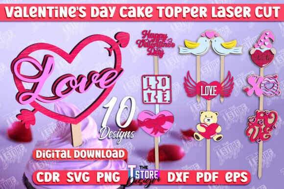 Valentine's Day Cake Toppers Bundle for Laser Cutting