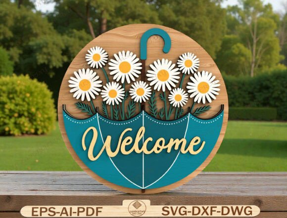 Welcome Umbrella Daisy Door Sign SVG for Fresh Decor