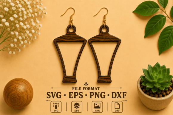 Wooden Lantern Dangle Earrings Laser Cut